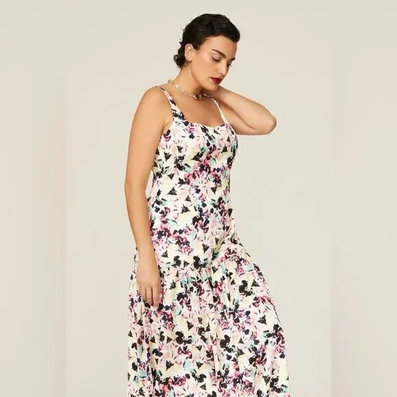 Aidan AIDAN MATTOX Floral Print Square Neck Satin Sleeveless Midi Dress Size 12